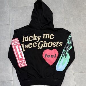 Lucky Me I See Ghosts Graphic Hoodie - Black with Pink & Mint